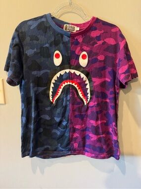 BAPE Split Camo Shark Tee - Blue & Purple